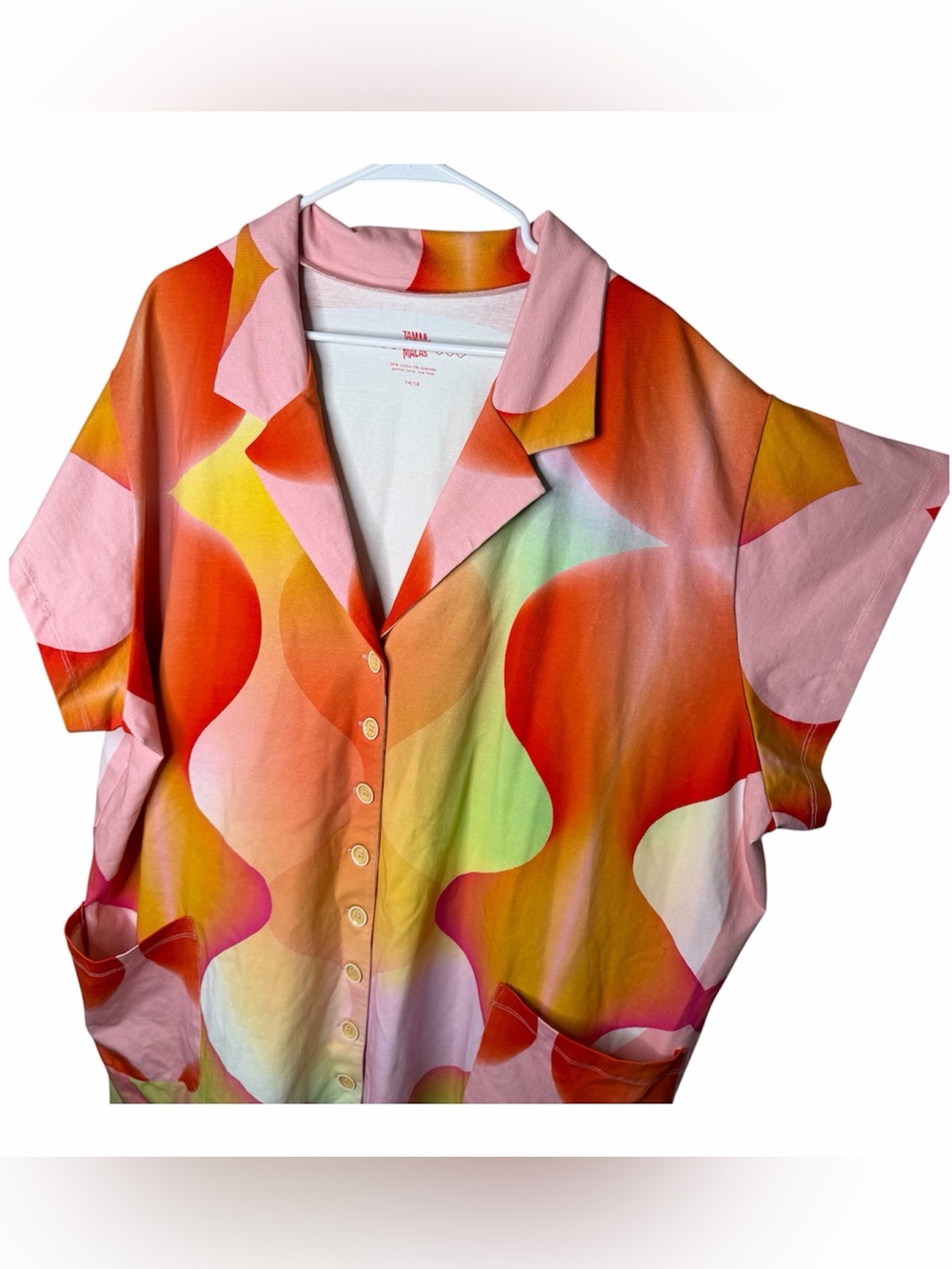 Tamara Malas Yasmine Shirt Dress Size 14/16 Rainbow Energy Button Up Pockets - Picture 5 of 10